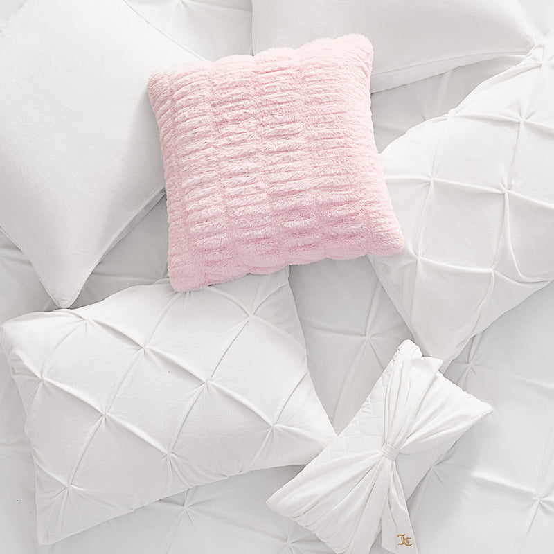 Kiss Pleat Micromink Comforter Set With Decorative Pillows - White - Juicy Couture