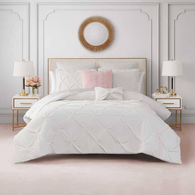 Kiss Pleat Micromink Comforter Set With Decorative Pillows - White - Juicy Couture