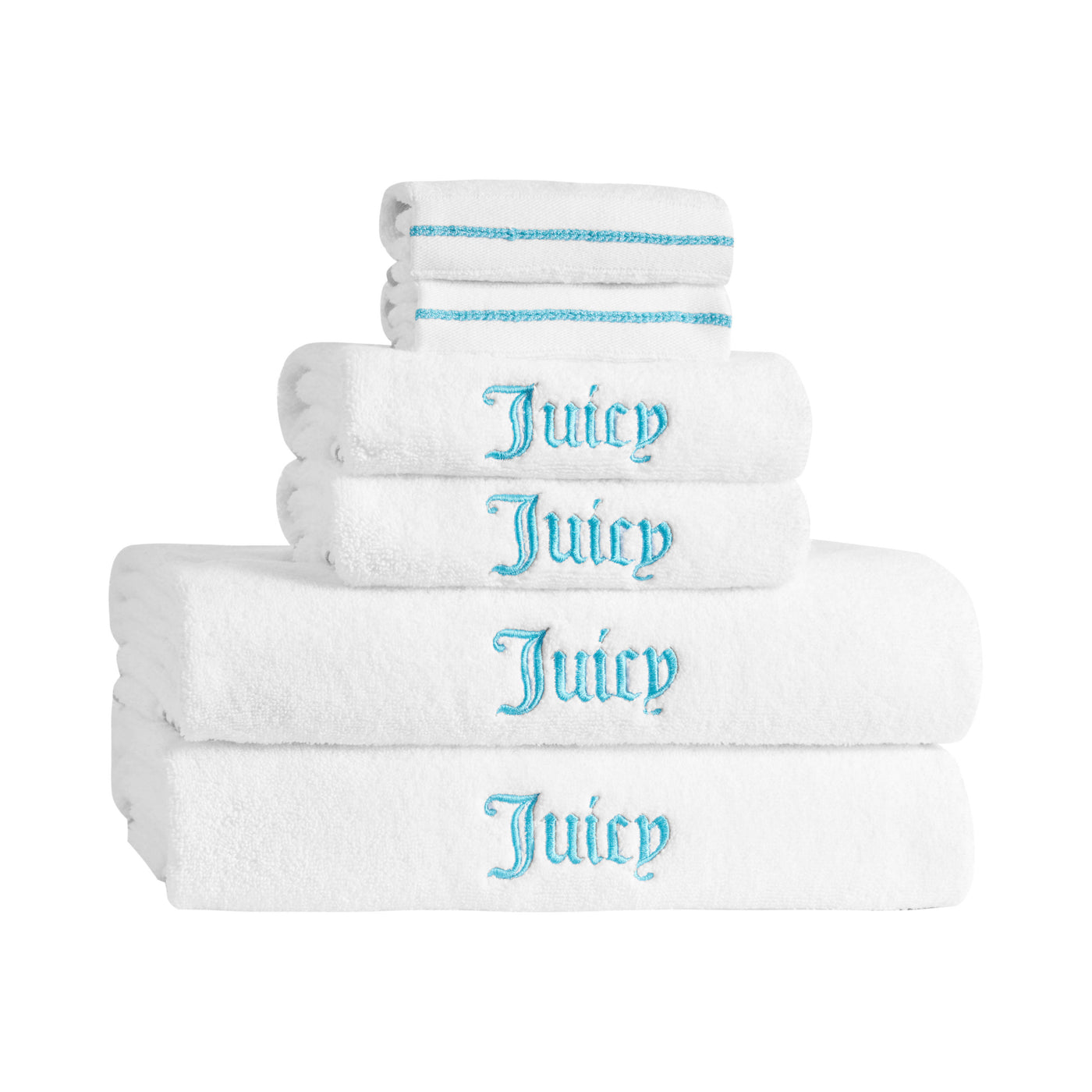 Neon Border Bath Towel Set - White/Aqua - Juicy Couture