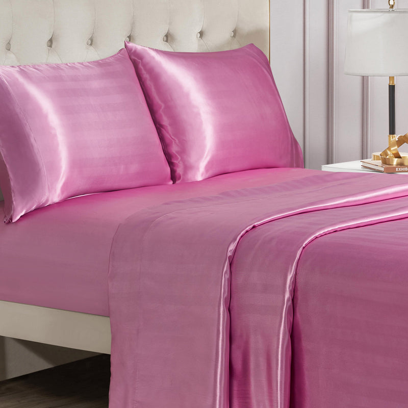 Light Raspberry Satin Sheets Damask Stripe Satin Sheet Set - Juicy Couture