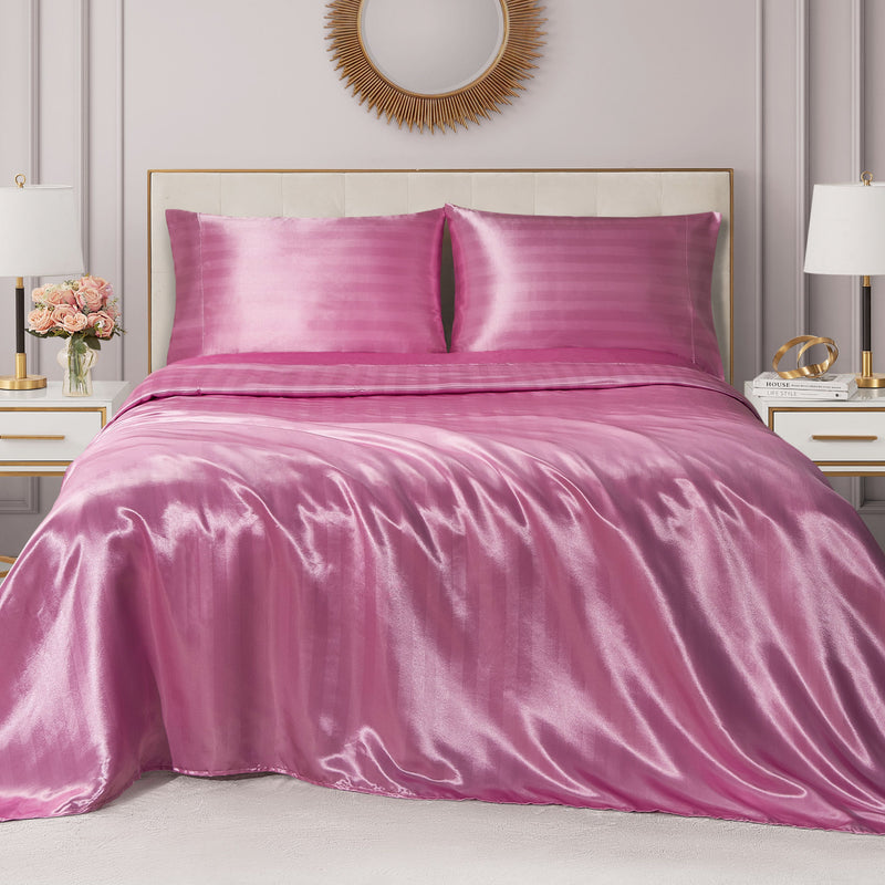 Light Raspberry Satin Sheets Damask Stripe Satin Sheet Set - Juicy Couture