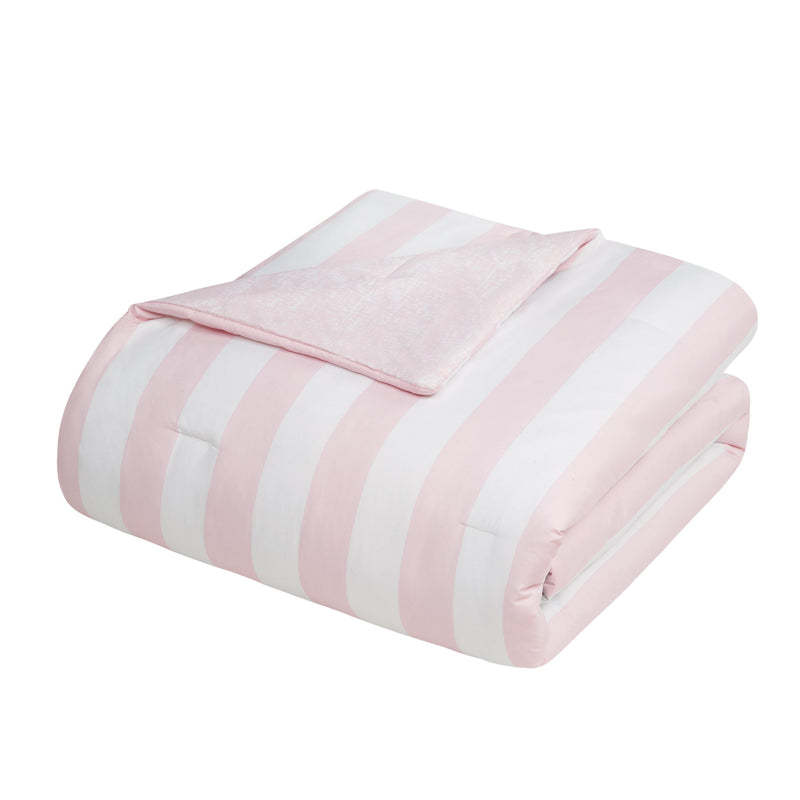 Cabana Striped Reversible Comforter Set - White/Dogwood Pink - Juicy Couture