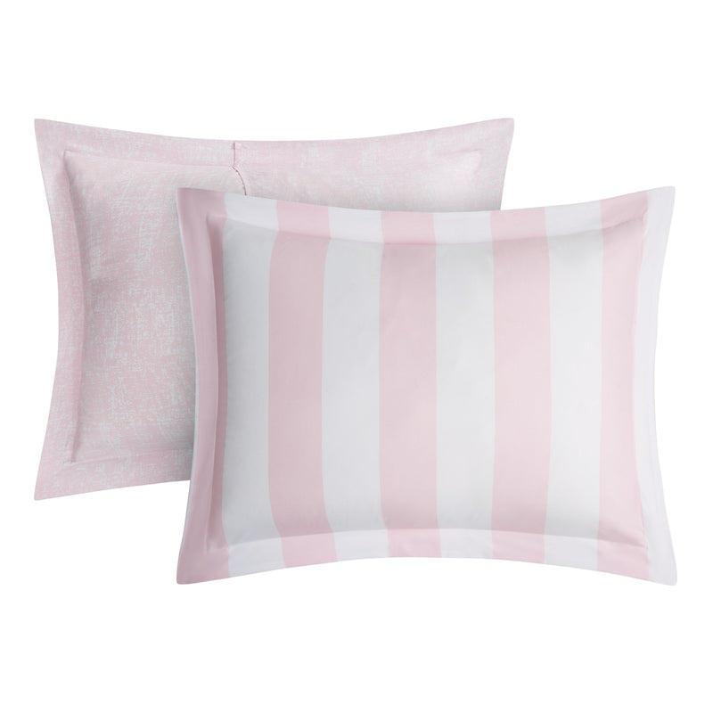 Cabana Striped Reversible Comforter Set - White/Dogwood Pink - Juicy Couture