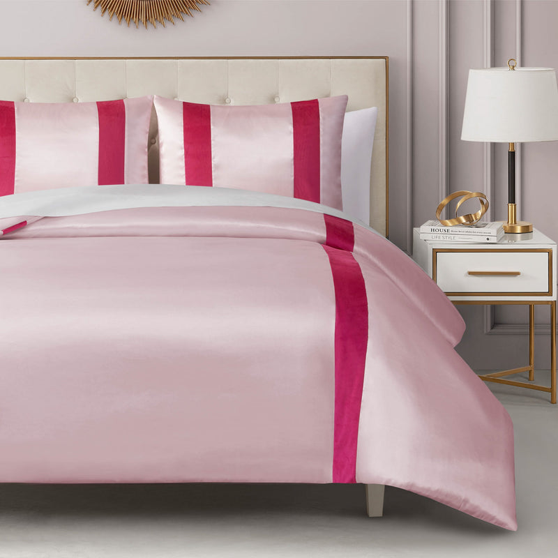 Satin Velvet Stripe Duvet Set - Marshmallow Pink - Juicy Couture