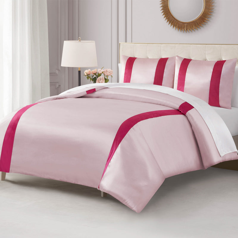 Satin Velvet Stripe Duvet Set - Marshmallow Pink - Juicy Couture