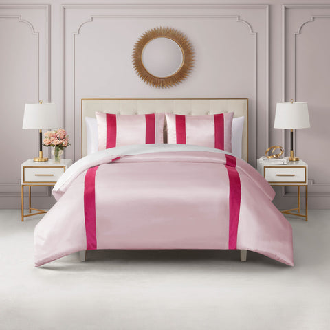 Satin Velvet Stripe Duvet Set - Marshmallow Pink - Juicy Couture