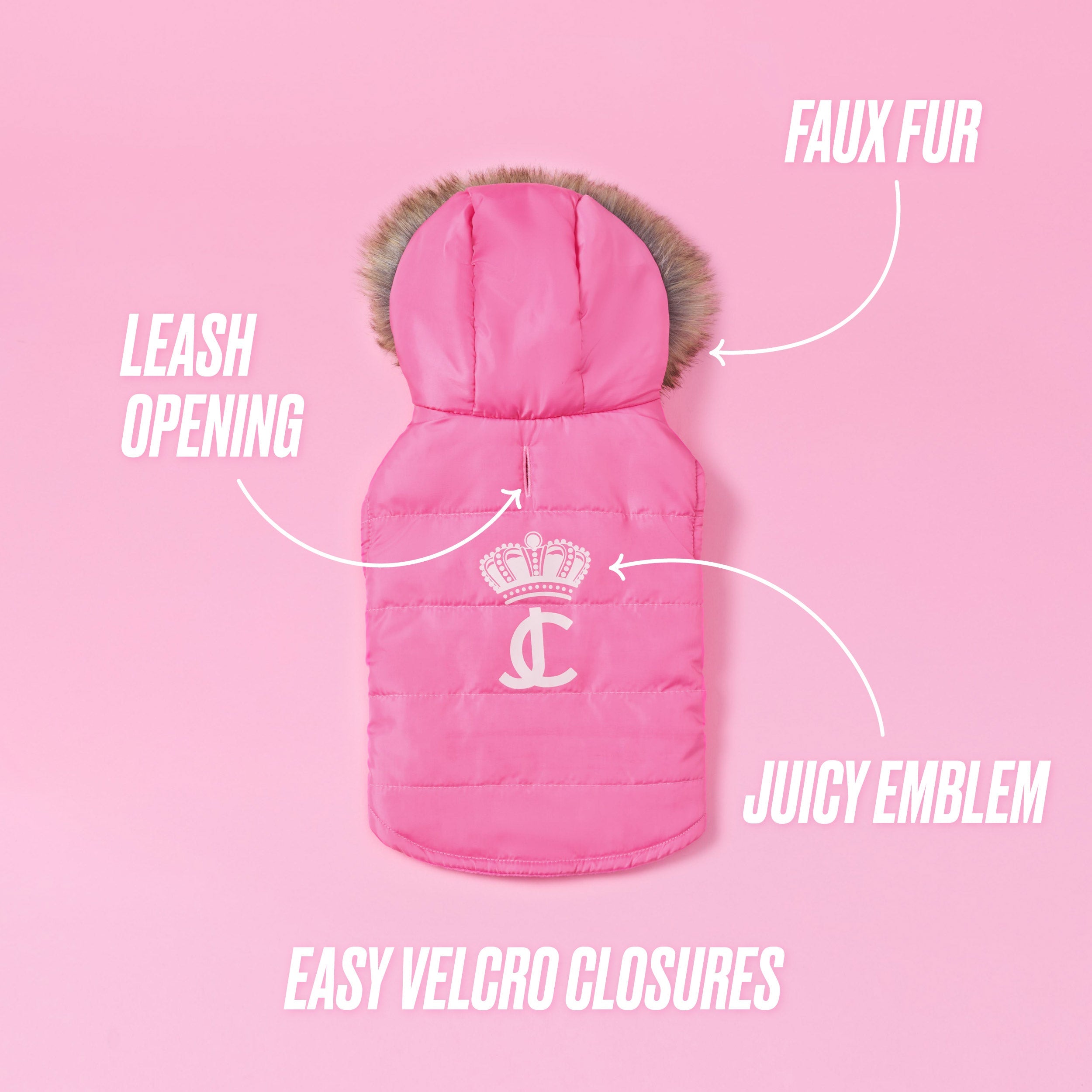 JuicyCouture 犬用コート フード付き ピンク Pet Faux Fur Hooded Jacket - Juicy Couture
