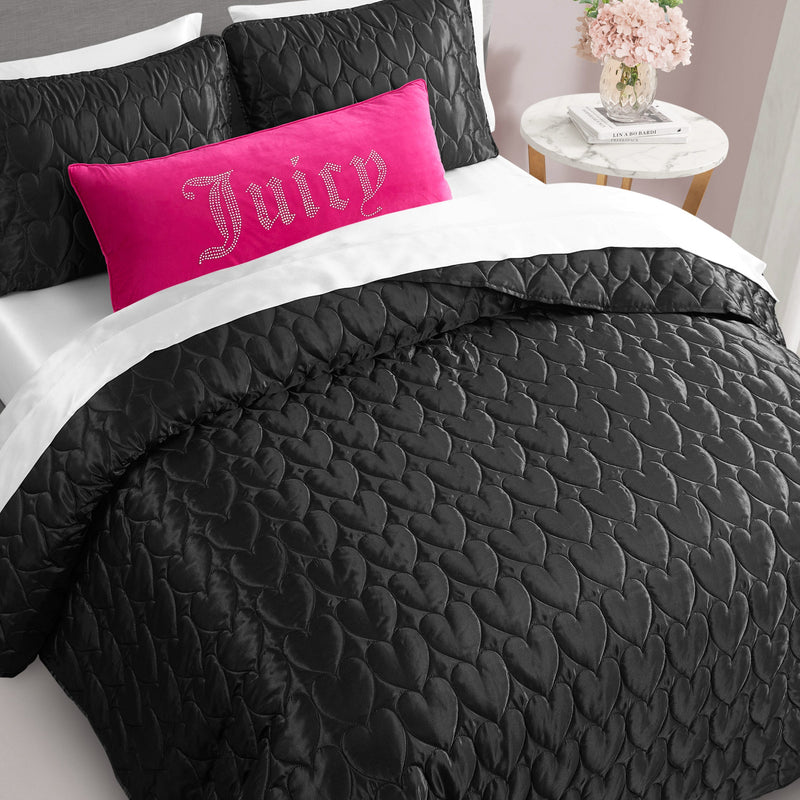 Satin Heart Stitched Quilt Set - Black - Juicy Couture