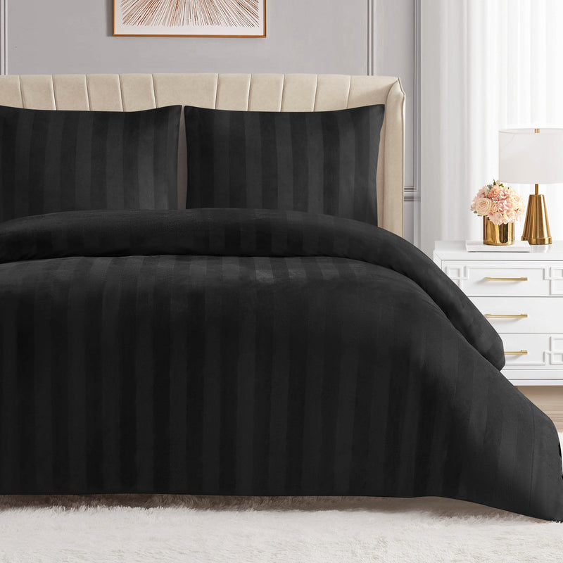 Jenny Velour Striped Jacquard Comforter Set