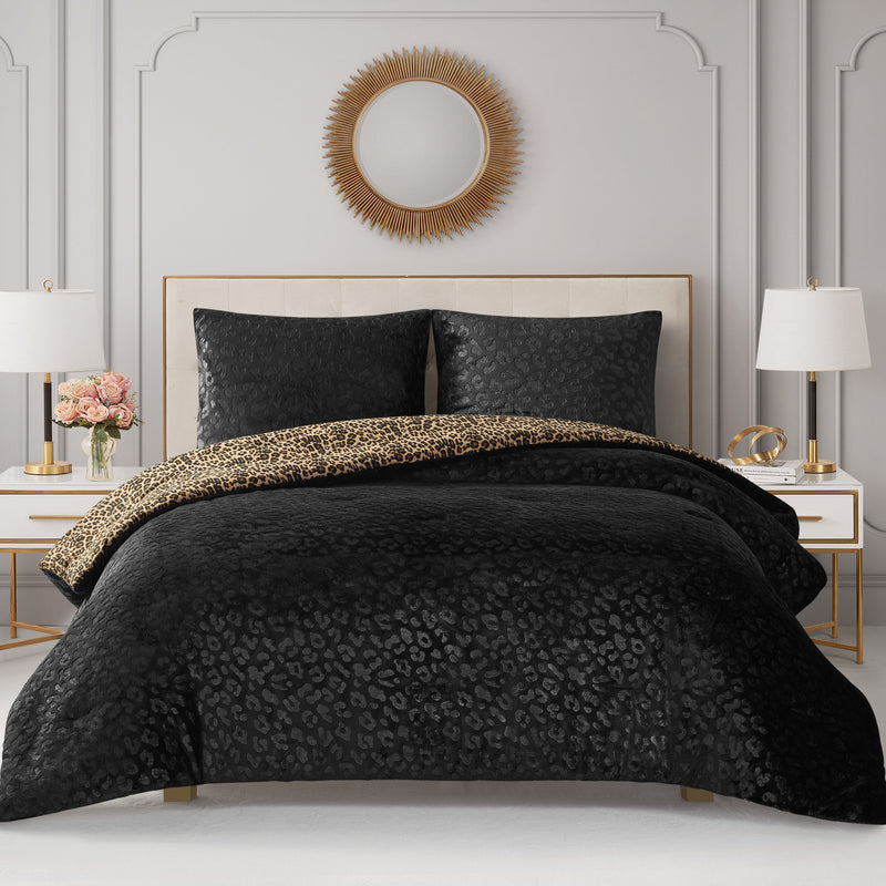 Embossed Leopard Reversible Comforter Set