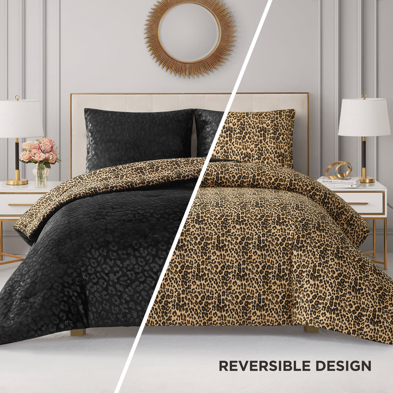 Embossed Leopard Reversible Comforter Set