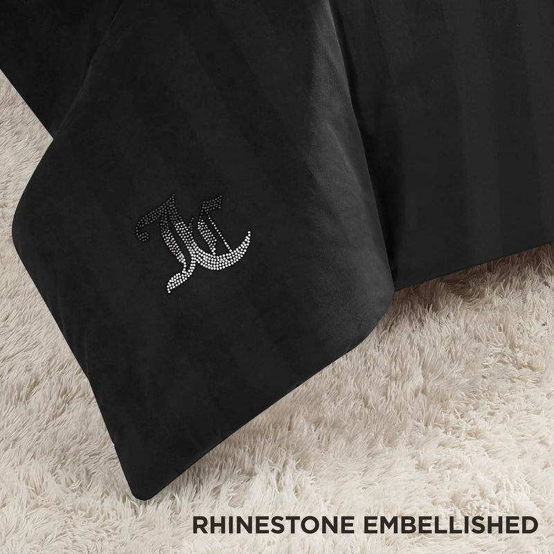 Jenny Velour Striped Jacquard Duvet Set - Black - Juicy Couture