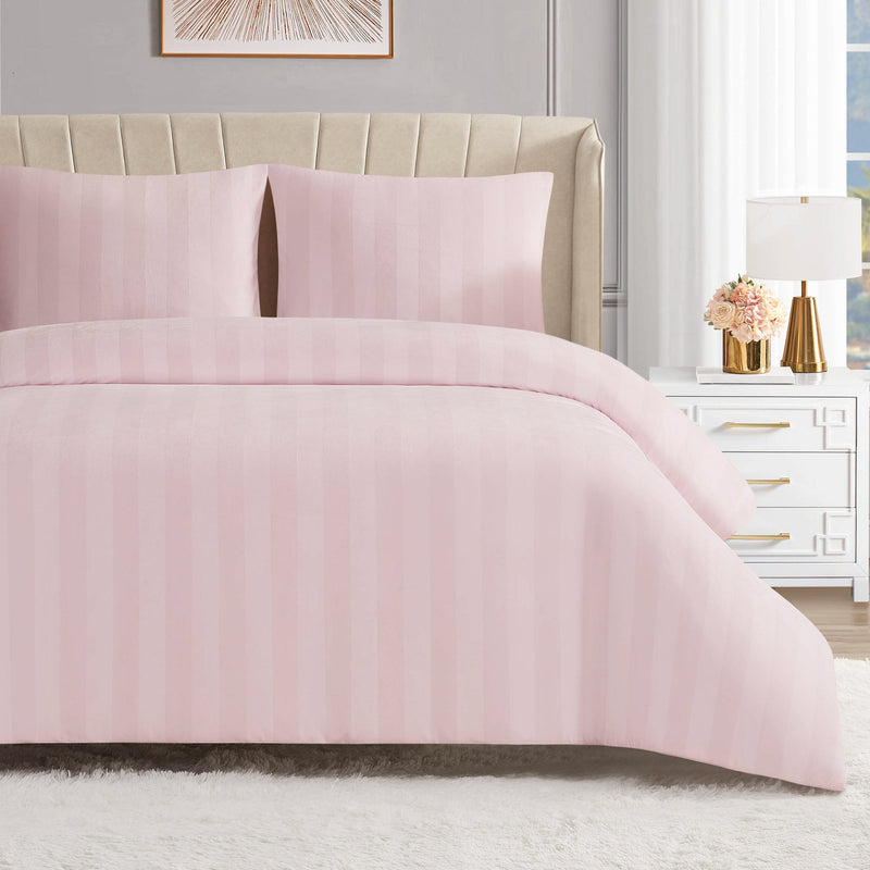 Jenny Velour Striped Jacquard Duvet Set - Light Pink - Juicy Couture