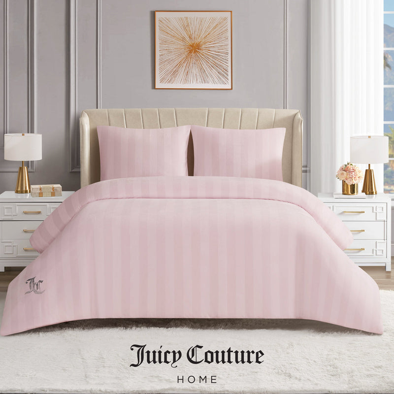 Jenny Velour Striped Jacquard Duvet Set - Light Pink - Juicy Couture