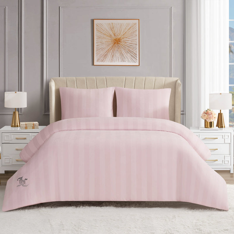 Jenny Velour Striped Jacquard Duvet Set - Light Pink - Juicy Couture