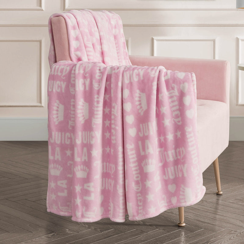 Plush Throw Blanket - Juicy Words Pink - Juicy Couture