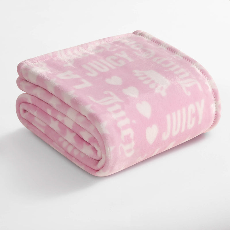 Plush Throw Blanket - Juicy Words Pink - Juicy Couture