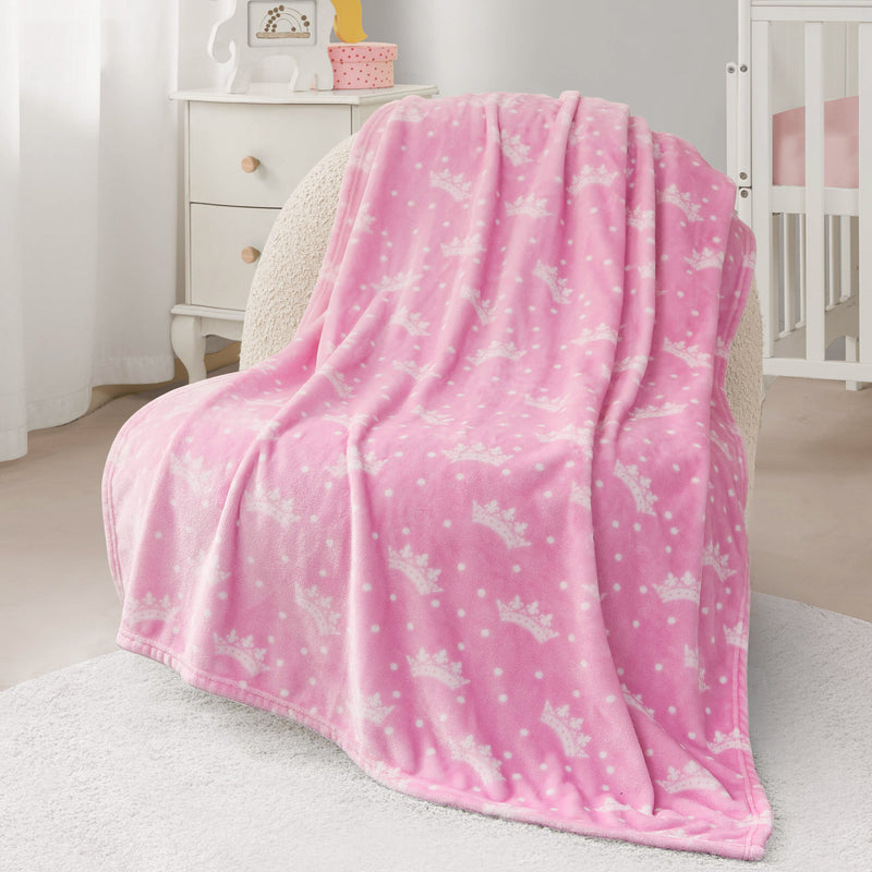Plush Baby Throw Blanket - Crown Polka Dots Pink - Juicy Couture