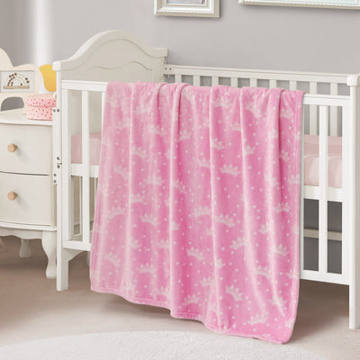 Plush Baby Throw Blanket - Crown Polka Dots Pink - Juicy Couture