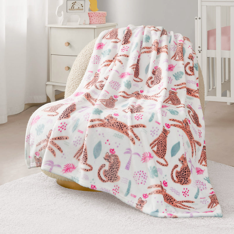 Plush Baby Throw Blanket - Leopard Jungle White - Juicy Couture