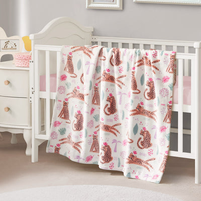 Plush Baby Throw Blanket - Leopard Jungle White - Juicy Couture