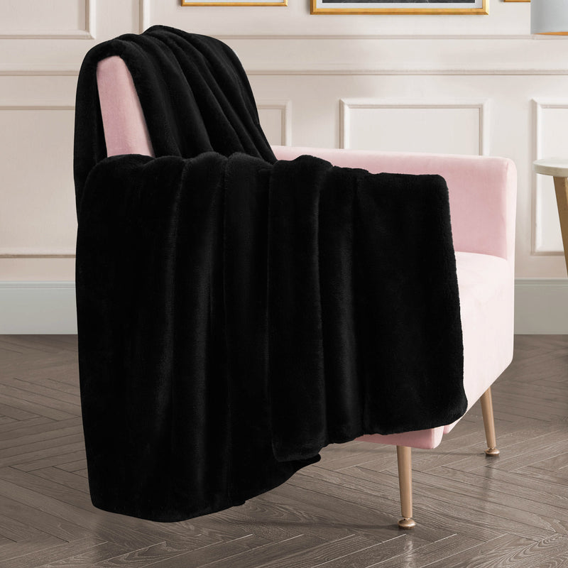 Solid Rabbit Mink Faux Fur Throw Blanket