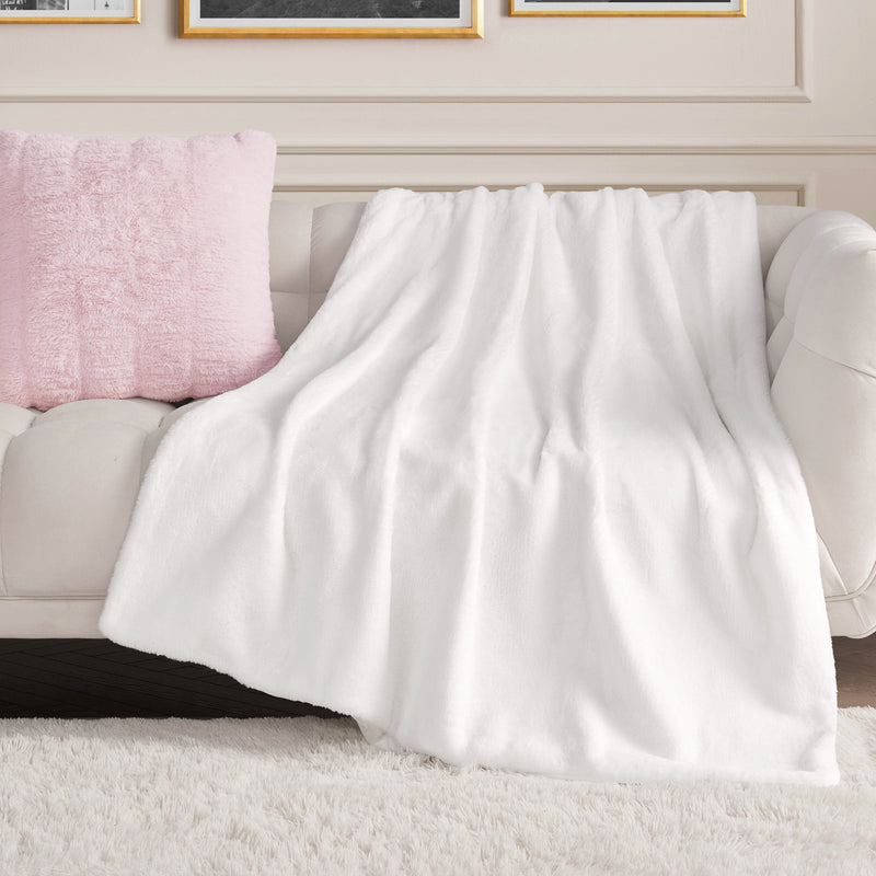 Solid Rabbit Mink Faux Fur Throw Blanket