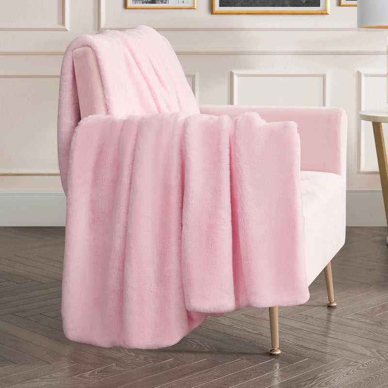 Solid Rabbit Mink Faux Fur Throw Blanket