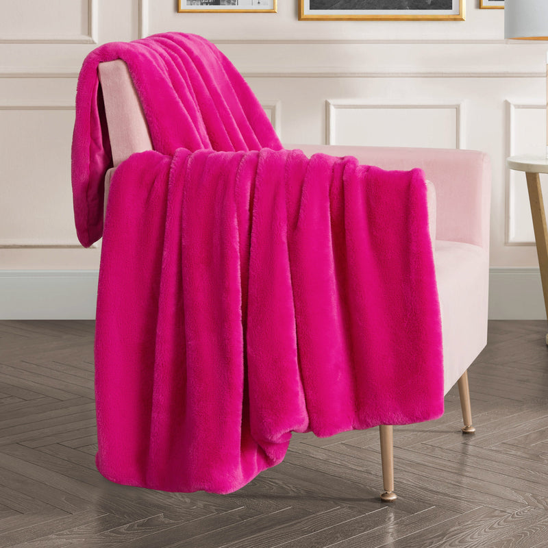 Solid Rabbit Mink Faux Fur Throw Blanket