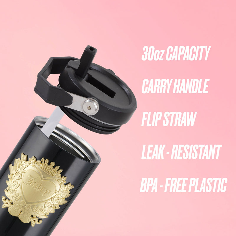 Flip & Sip Hydration Stainless Steel Tumbler - Black - Juicy Couture
