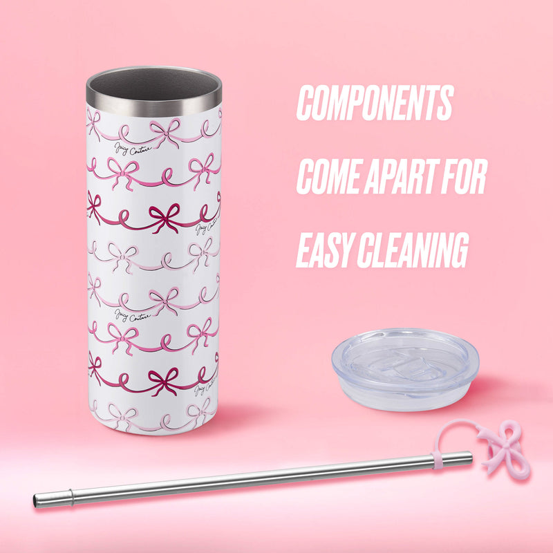 Glam Slip Hydration Stainless Steel Tumbler - Pink Doodle Bows - Juicy Couture