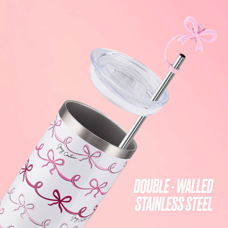 Glam Slip Hydration Stainless Steel Tumbler - Pink Doodle Bows - Juicy Couture