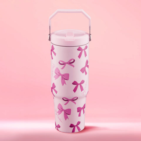 Flip & Sip Hydration Stainless Steel Tumbler - Tossed Pink Bows - Juicy Couture