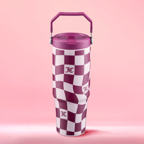Flip & Sip Hydration Stainless Steel Tumbler - Pink Wavy Check - Juicy Couture