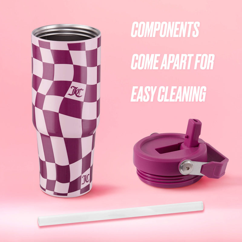 Flip & Sip Hydration Stainless Steel Tumbler - Pink Wavy Check - Juicy Couture