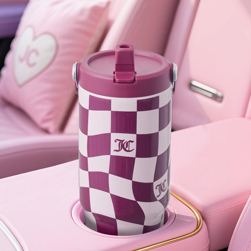 Flip & Sip Hydration Stainless Steel Tumbler - Pink Wavy Check - Juicy Couture