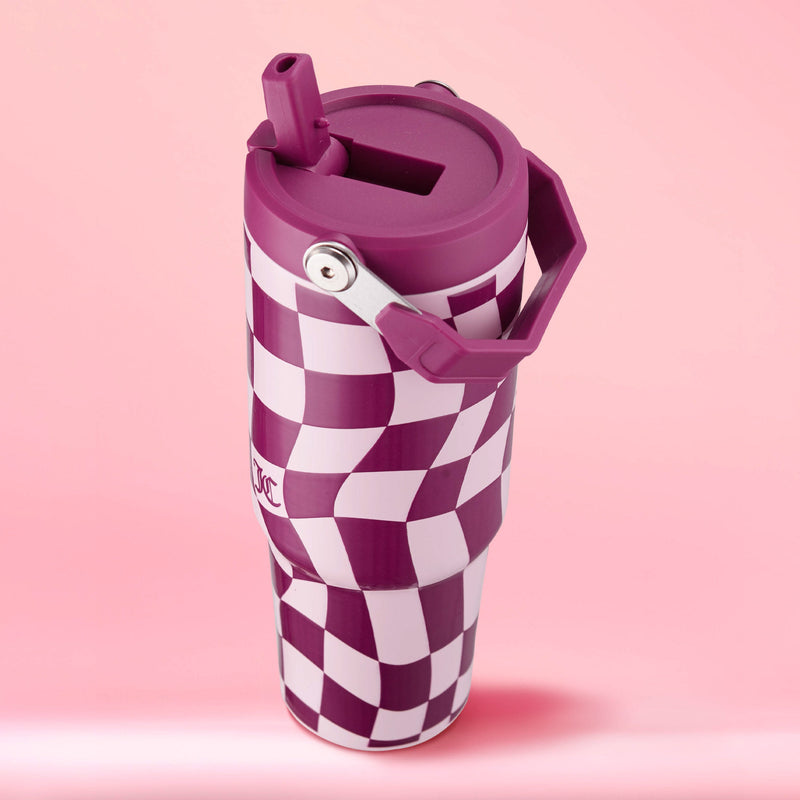 Flip & Sip Hydration Stainless Steel Tumbler - Pink Wavy Check - Juicy Couture