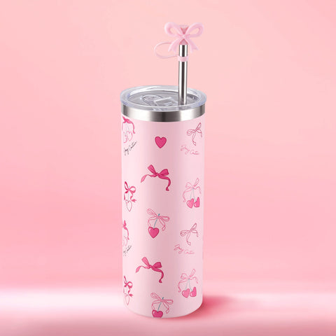 Glam Slip Hydration Stainless Steel Tumbler - Pink Cherry Bows - Juicy Couture