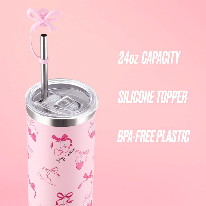 Glam Slip Hydration Stainless Steel Tumbler - Pink Cherry Bows - Juicy Couture