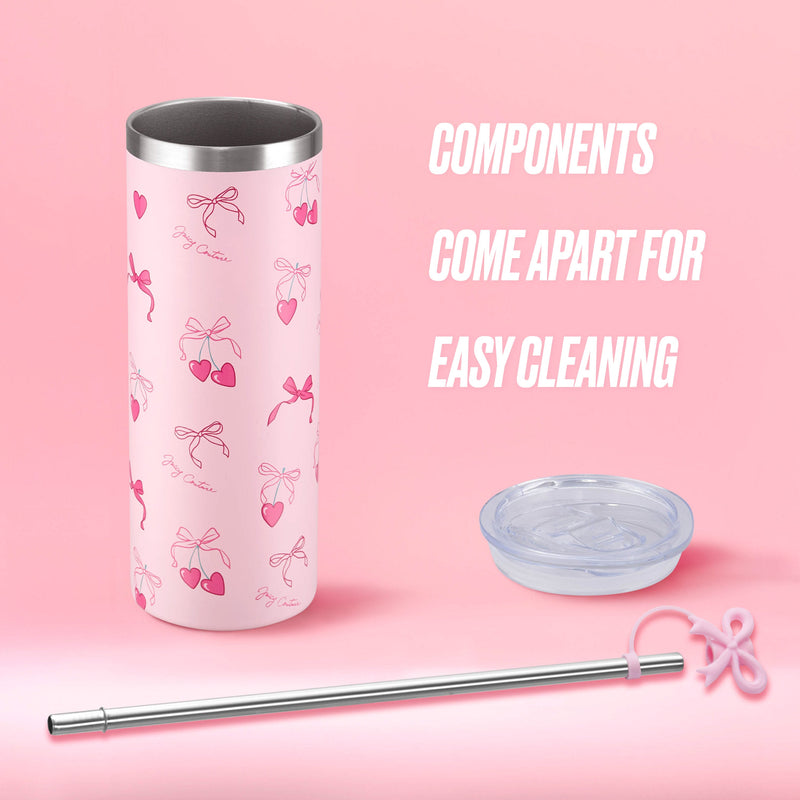 Glam Slip Hydration Stainless Steel Tumbler - Pink Cherry Bows - Juicy Couture
