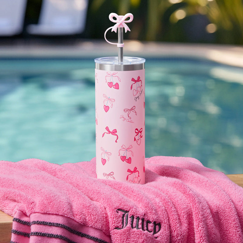 Glam Slip Hydration Stainless Steel Tumbler - Pink Cherry Bows - Juicy Couture