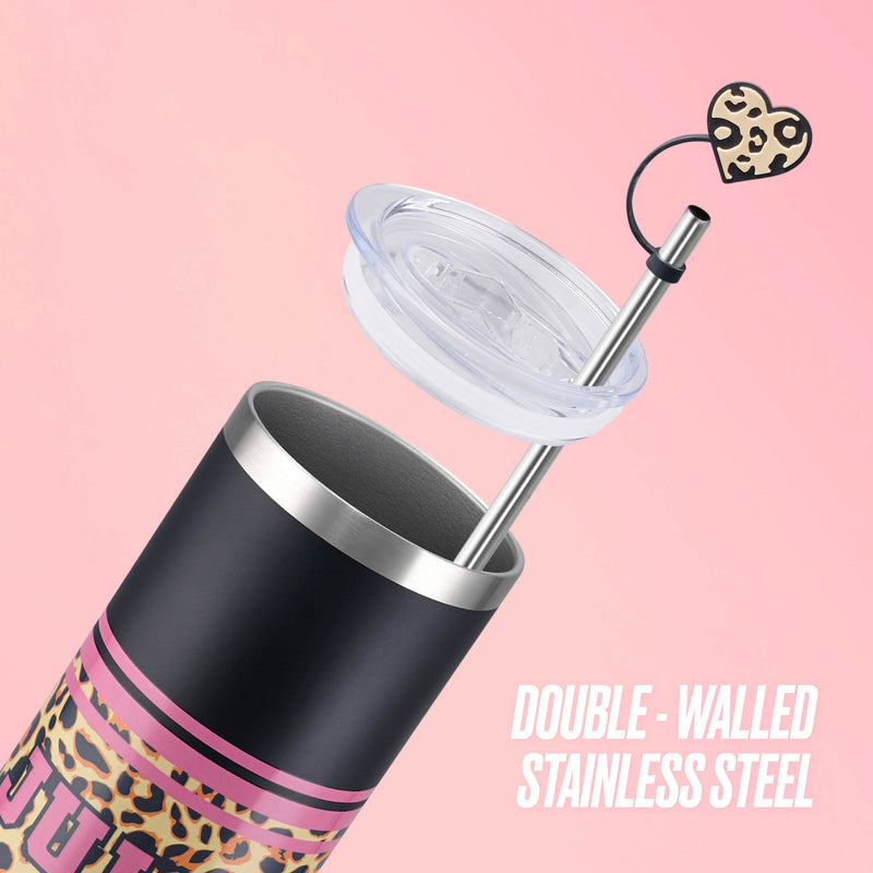 Glam Slip Hydration Stainless Steel Tumbler - Black Cheetah - Juicy Couture
