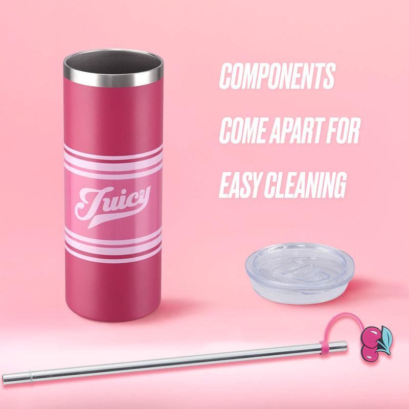 Glam Slip Hydration Stainless Steel Tumbler - Hot Pink Varsity - Juicy Couture