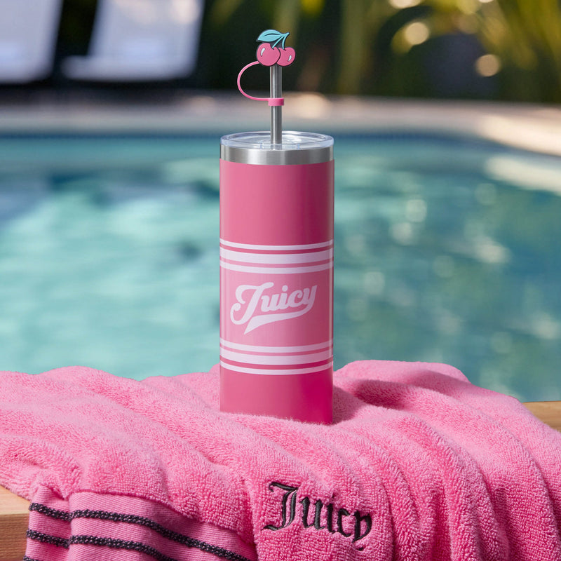 Glam Slip Hydration Stainless Steel Tumbler - Hot Pink Varsity - Juicy Couture