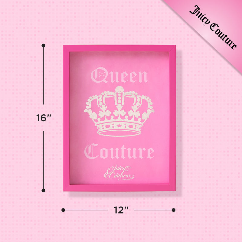 A stylish Shadow Box Wall Art, 12″ x 16″, featuring a pink frame, white crown graphic, and pink dotted background—perfect as fashion-inspired decor for any chic space.