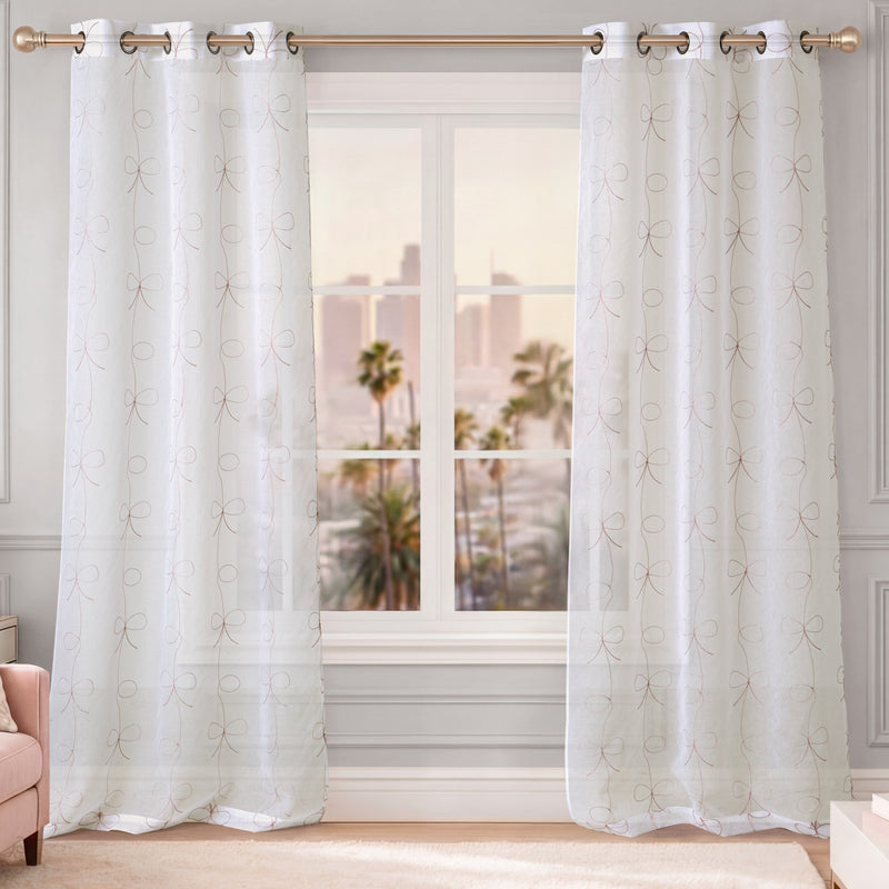 Vertical Bow Ribbon Sheer Window Curtains