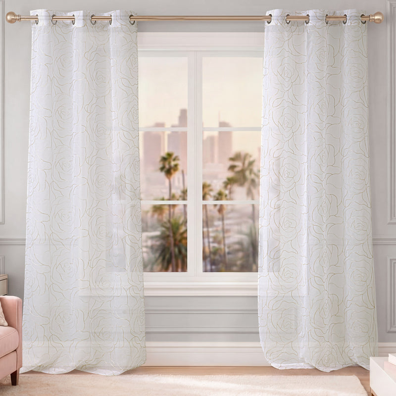 Rose Swirl Sheer Window Curtains