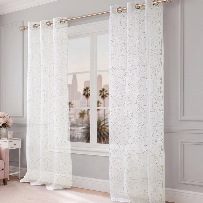 Rose Swirl Sheer Window Curtains