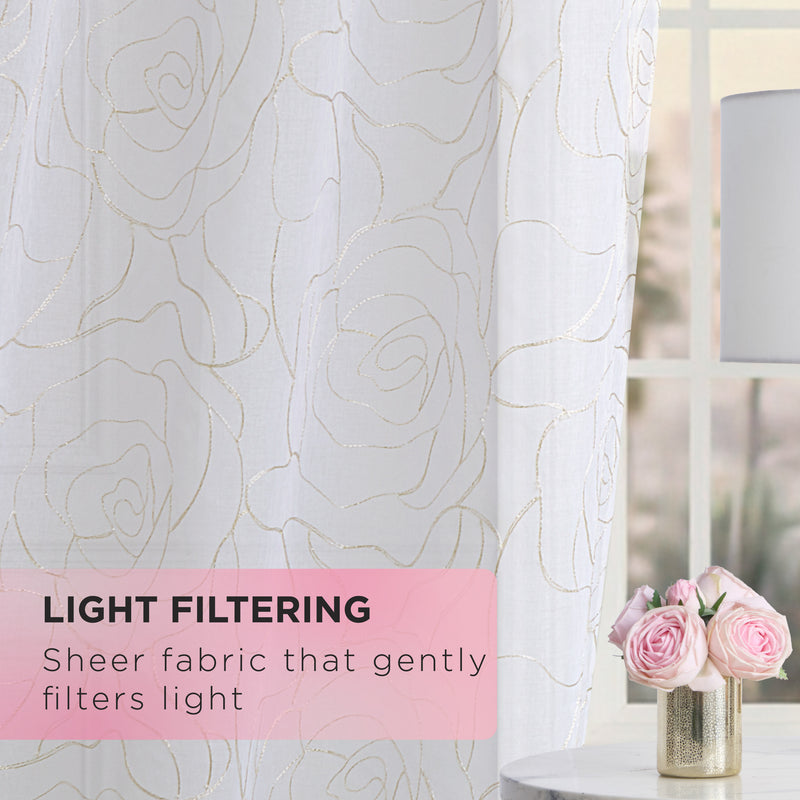 Rose Swirl Sheer Window Curtains