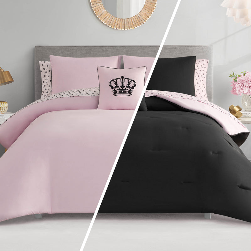 Crown Sparkle Solid Reversible Bed in a Bag Bedding Set